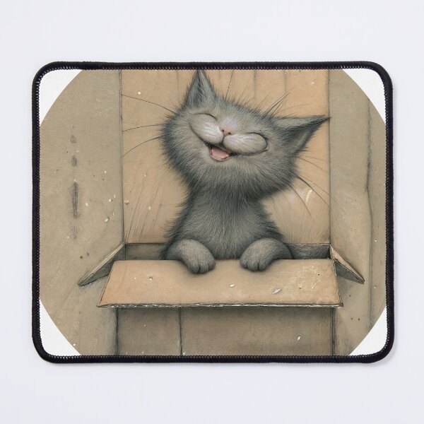 Item preview, Joyful Gray Cat in Cardboard Box designed and sold by ForeverPrintsOK.