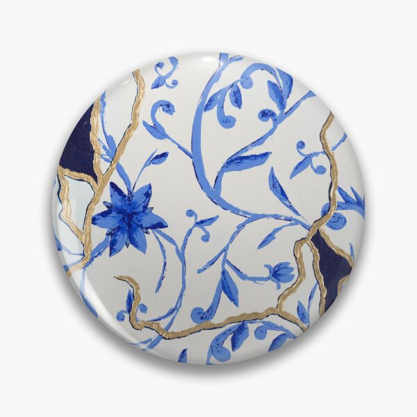 Item preview, “Kintsugi”, blue abstract floral pattern with gold designed and sold by emmalyonsart.
