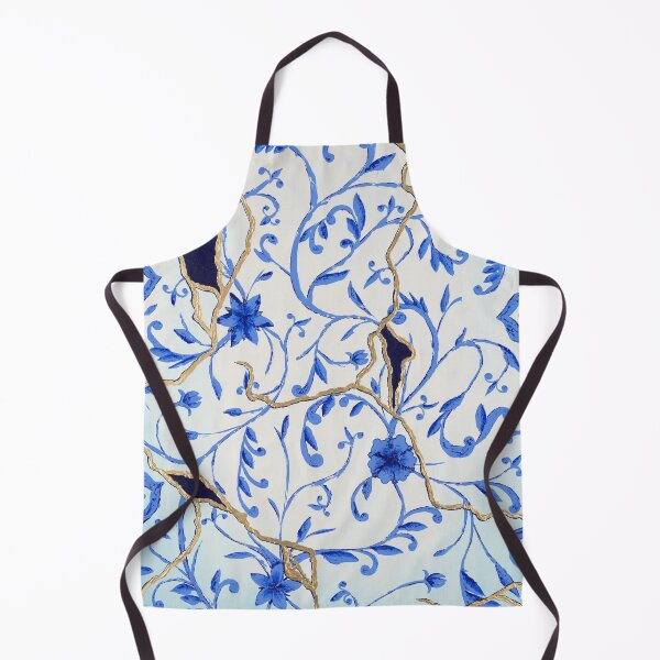 Item preview, “Kintsugi”, blue abstract floral pattern with gold designed and sold by emmalyonsart.