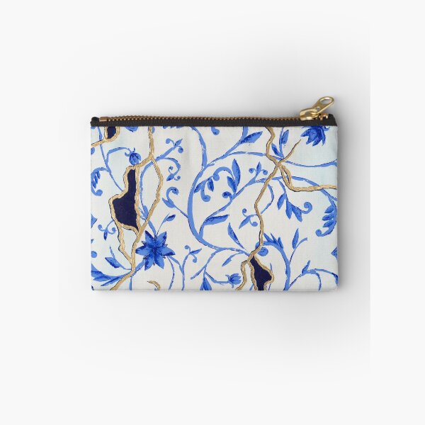 Item preview, “Kintsugi”, blue abstract floral pattern with gold designed and sold by emmalyonsart.