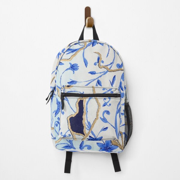 Item preview, “Kintsugi”, blue abstract floral pattern with gold designed and sold by emmalyonsart.