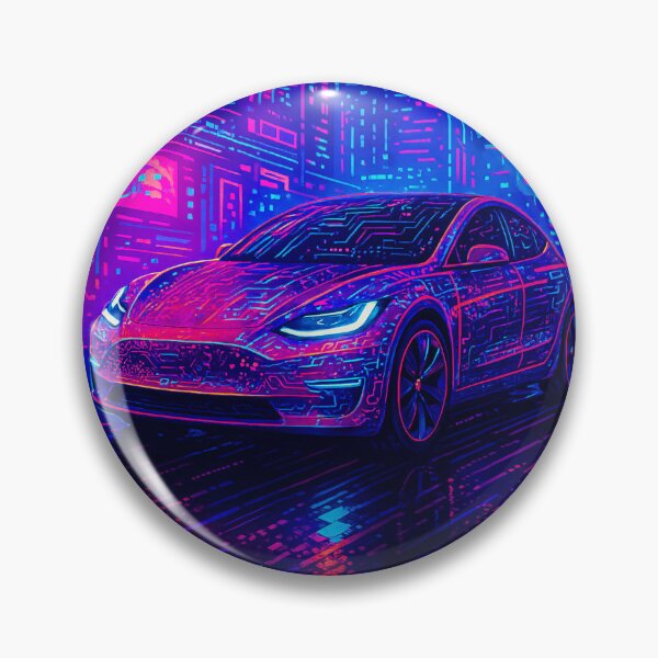 Item preview, Futuristic Electric Car Glowing In Vibrant Cyberpunk Neon City Scene designed and sold by RevUpDesign.