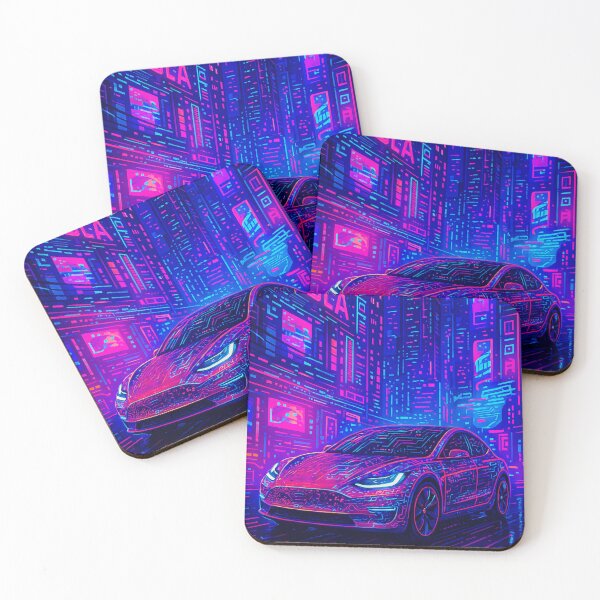 Item preview, Futuristic Electric Car Glowing In Vibrant Cyberpunk Neon City Scene designed and sold by RevUpDesign.