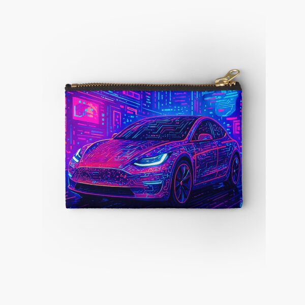 Item preview, Futuristic Electric Car Glowing In Vibrant Cyberpunk Neon City Scene designed and sold by RevUpDesign.