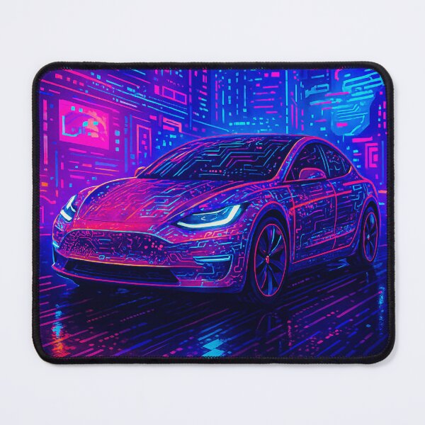 Item preview, Futuristic Electric Car Glowing In Vibrant Cyberpunk Neon City Scene designed and sold by RevUpDesign.