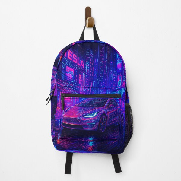 Item preview, Futuristic Electric Car Glowing In Vibrant Cyberpunk Neon City Scene designed and sold by RevUpDesign.
