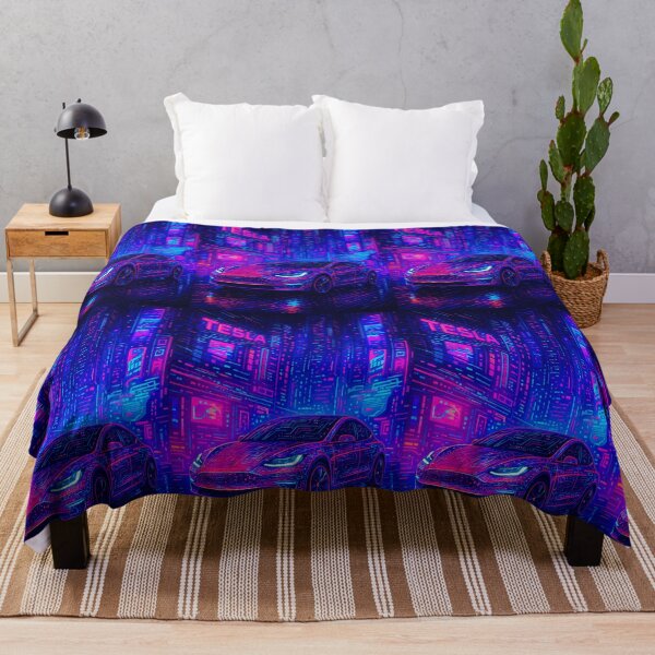 Item preview, Futuristic Electric Car Glowing In Vibrant Cyberpunk Neon City Scene designed and sold by RevUpDesign.
