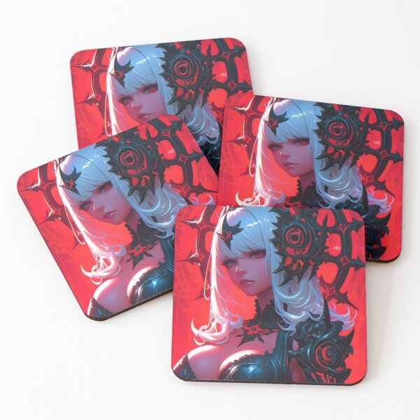 Item preview, Anime Girl Sexy Crimson Sun Priestess Defiant Gaze Black Armor Under Sacred Geometric Flames designed and sold by Gitanescal.
