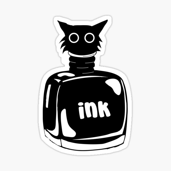 Item preview, Cute Cat in Ink Bottle – Funny Black and White Cartoon Drawing designed and sold by YouZzer.