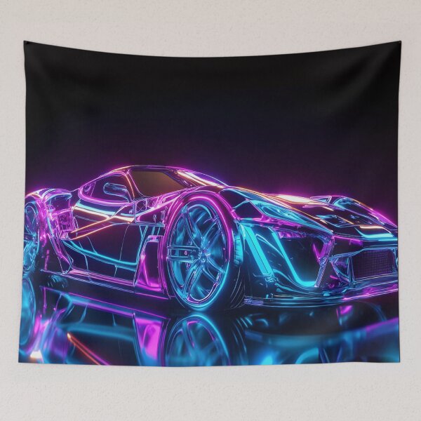 Item preview, Futuristic Purple Hypercar – Neon Lights Cyber Aesthetic Supercar Design designed and sold by merchpub.