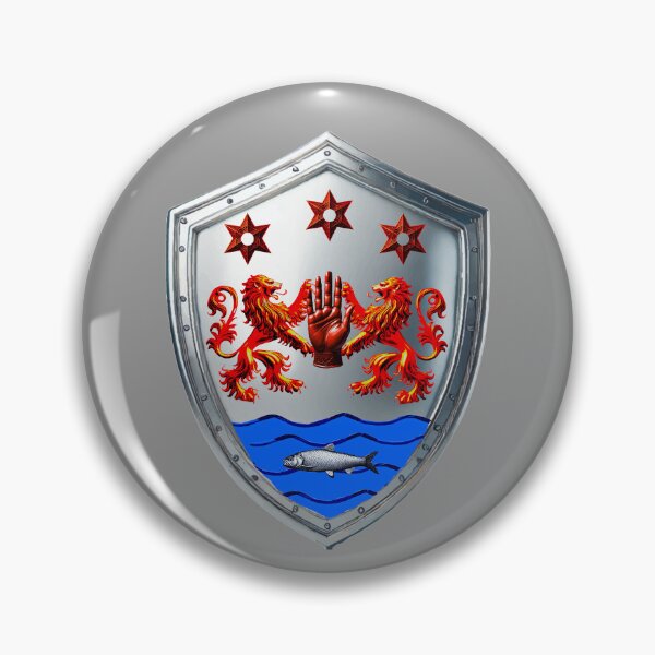 Item preview, O'Neill Shield – Red Hand with Lions, Stars & Salmon on Silver designed and sold by Highlandkings.