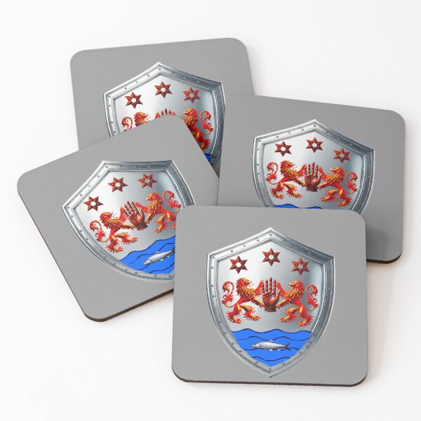 Item preview, O'Neill Shield – Red Hand with Lions, Stars & Salmon on Silver designed and sold by Highlandkings.