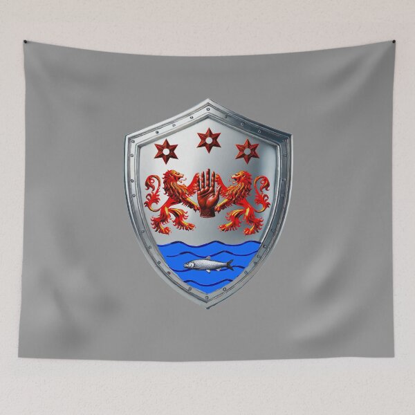 Item preview, O'Neill Shield – Red Hand with Lions, Stars & Salmon on Silver designed and sold by Highlandkings.