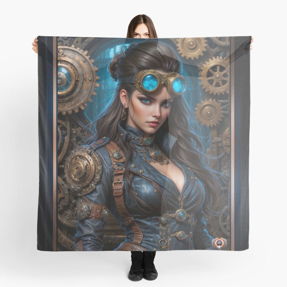 Clockwork Portrait Of Victorian Beauty Lyrianne Grayson Mesmerizing AI Concept Art by Xzendor7 Decorative Art Print Ladies Scarf