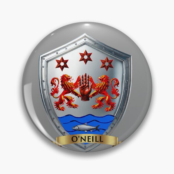 Item preview, O'Neill Coat of Arms – Red Hand with Lions, Stars & Salmon with Name Banner designed and sold by Highlandkings.