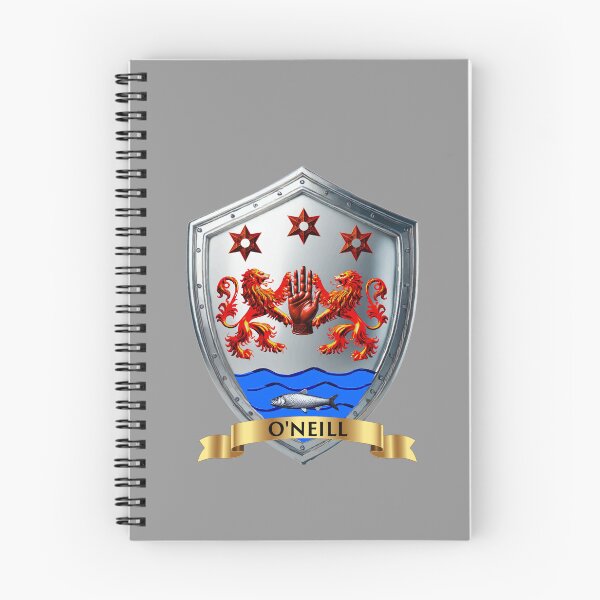 Item preview, O'Neill Coat of Arms – Red Hand with Lions, Stars & Salmon with Name Banner designed and sold by Highlandkings.