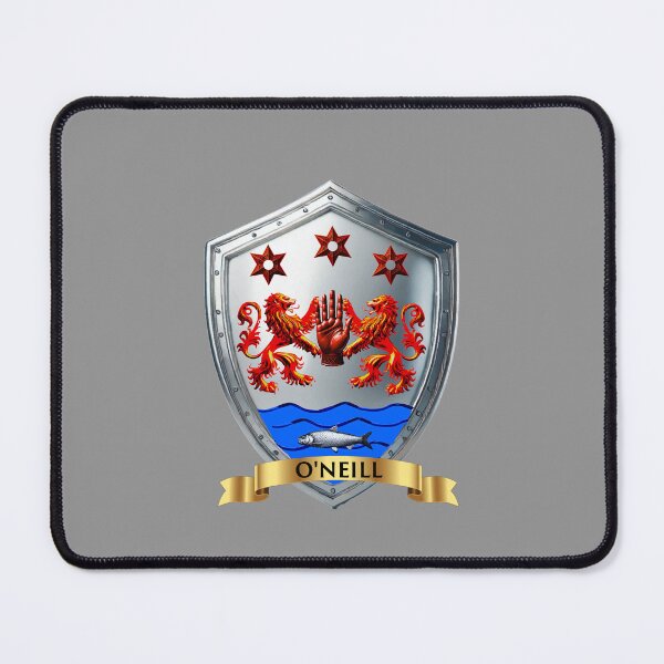 Item preview, O'Neill Coat of Arms – Red Hand with Lions, Stars & Salmon with Name Banner designed and sold by Highlandkings.