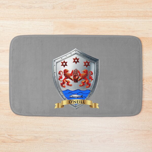 Item preview, O'Neill Coat of Arms – Red Hand with Lions, Stars & Salmon with Name Banner designed and sold by Highlandkings.