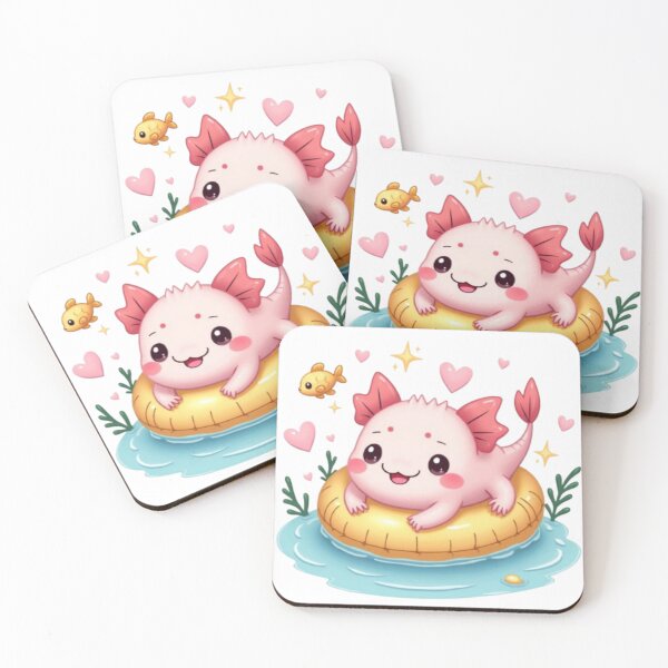 Item preview, Smiling Axolotl on Yellow Float – Kawaii Water Pet Art designed and sold by CreatvShop.