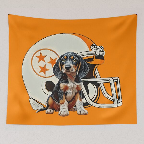 Item preview, VINTAGE Bluetick Coonhound Puppy with Football Helmet designed and sold by Pickle Wicked Designs.