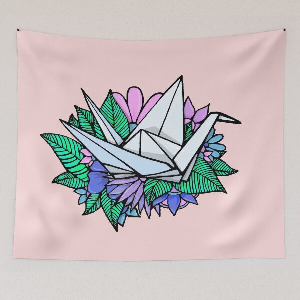 Item preview, Origami crane, floral--peach background designed and sold by Itinlea.