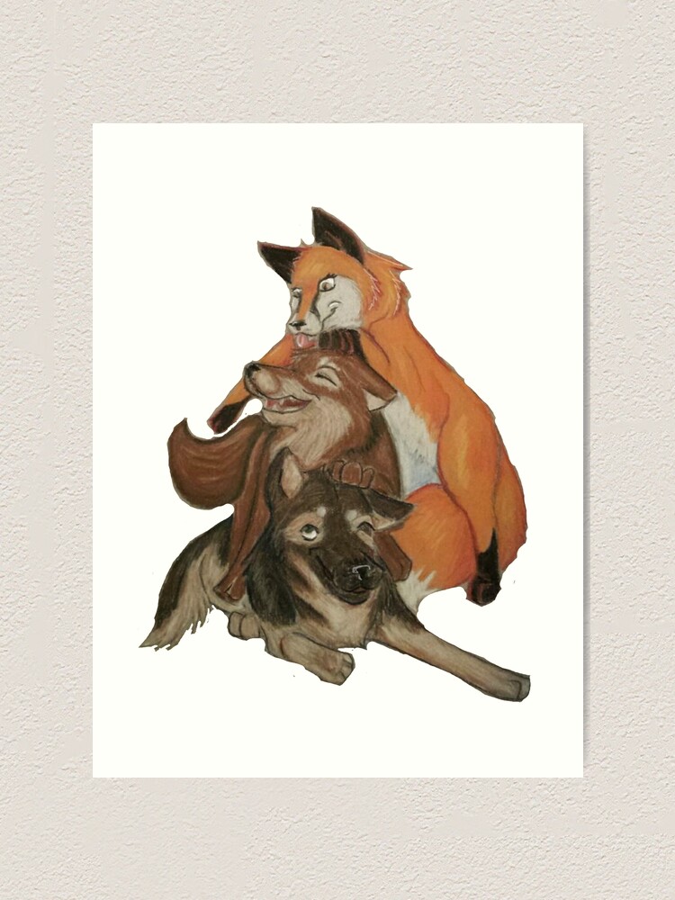 fox, wolf and dog Art Print