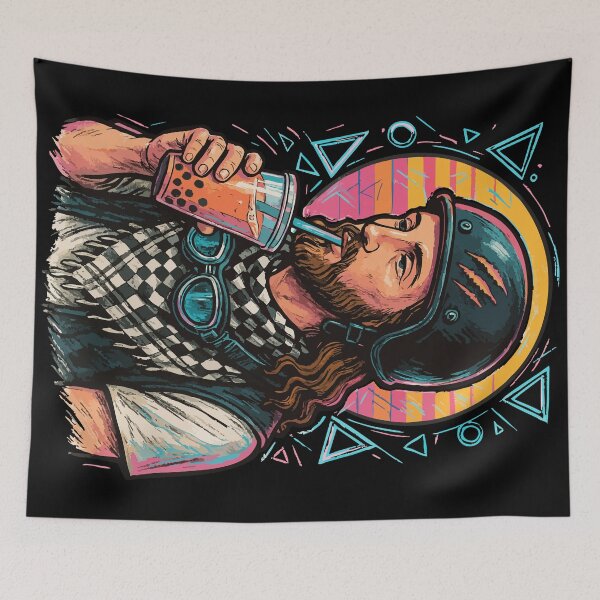 Item preview, Jesus Biker Drink Boba Tea Vaporwave Retro designed and sold by TomFrontierArt.