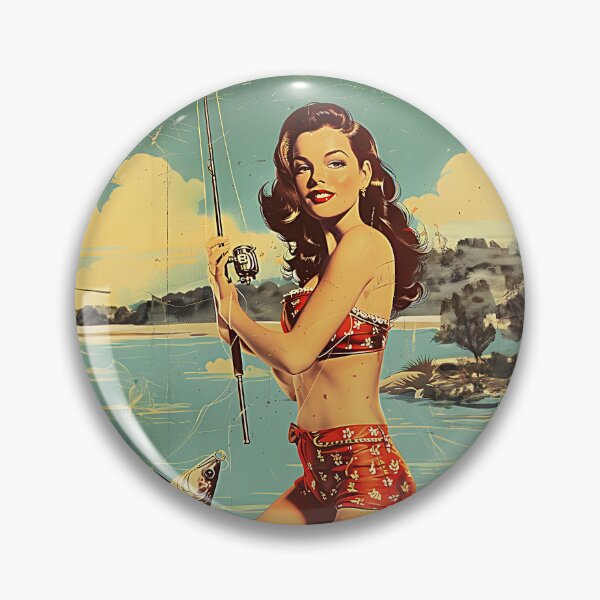 Item preview, Pretty retro girl fishing designed and sold by Made-by-Gus.