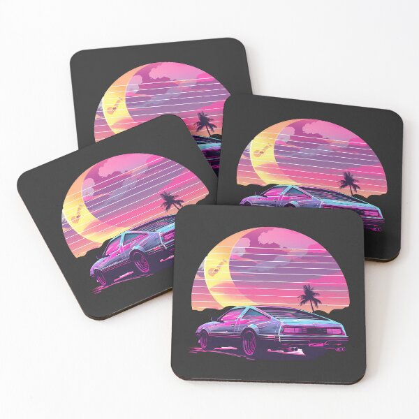 Item preview, Voiture Vaporwave – Voiture rétro avec coucher de soleil néon en arrière-plan designed and sold by Wawan35200.