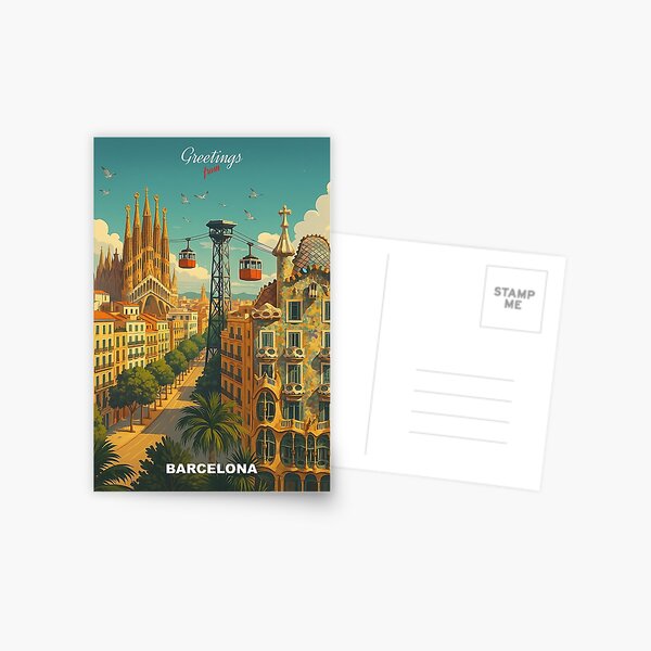 Item preview, Greetings from BARCELONA Spain - Modern Colorful City View designed and sold by Earth Celebration Designs.