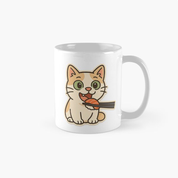 Item preview, Cartoon Cat Eating Salmon Sushi Sticker designed and sold by Wandertrace.