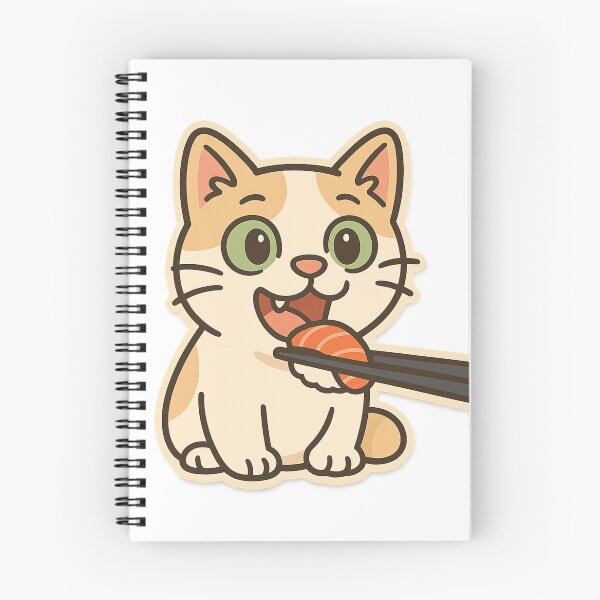 Item preview, Cartoon Cat Eating Salmon Sushi Sticker designed and sold by Wandertrace.