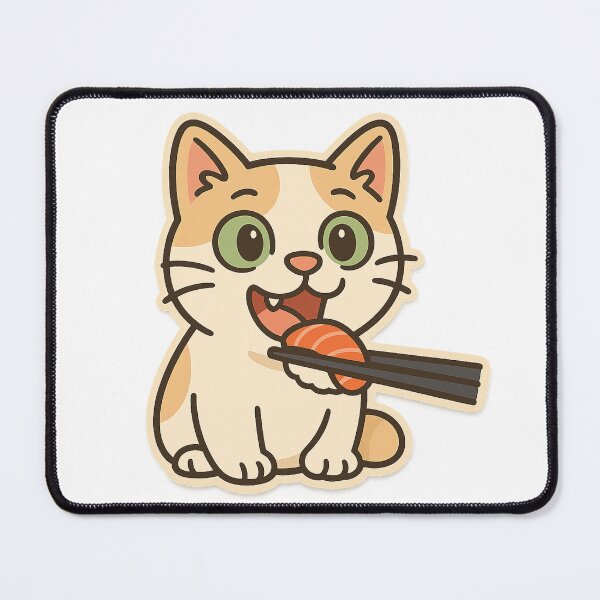 Item preview, Cartoon Cat Eating Salmon Sushi Sticker designed and sold by Wandertrace.