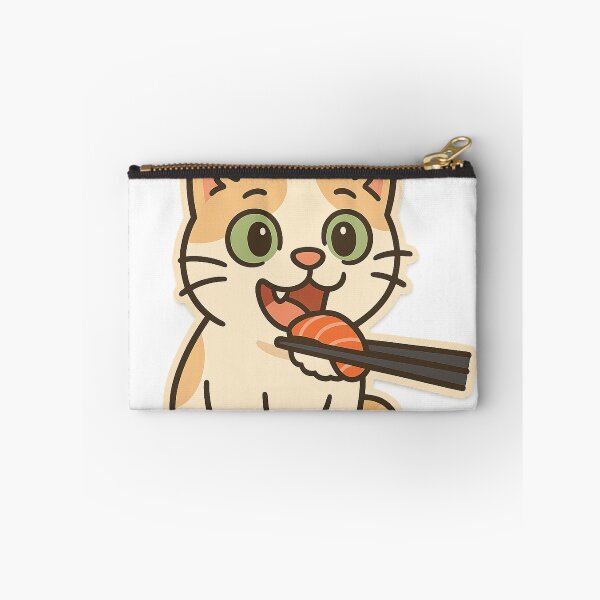 Item preview, Cartoon Cat Eating Salmon Sushi Sticker designed and sold by Wandertrace.