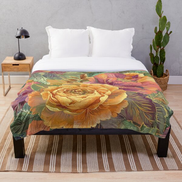 Item preview, Jardín tropical de hibiscos en vibrantes tonos naranja, dorado y esmeralda designed and sold by dmr studio.