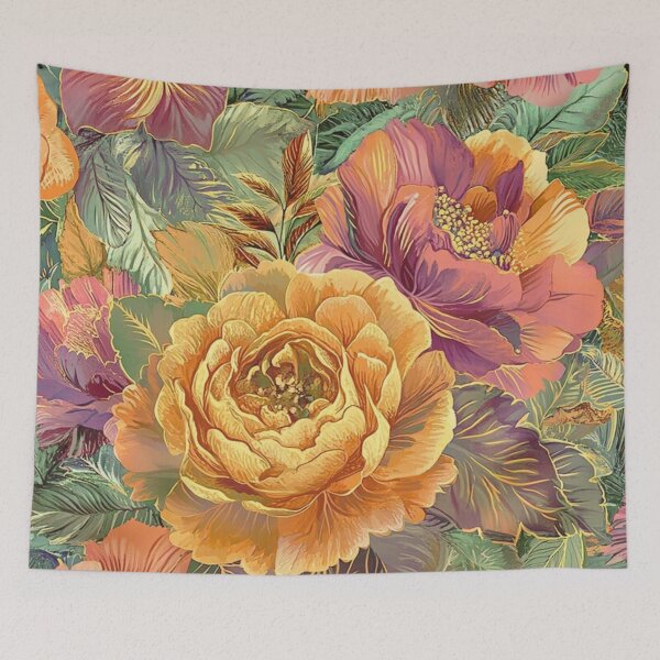 Item preview, Tropical Hibiscus Garden in Vibrant Orange, Gold and Emerald Tones designed and sold by dmr studio.