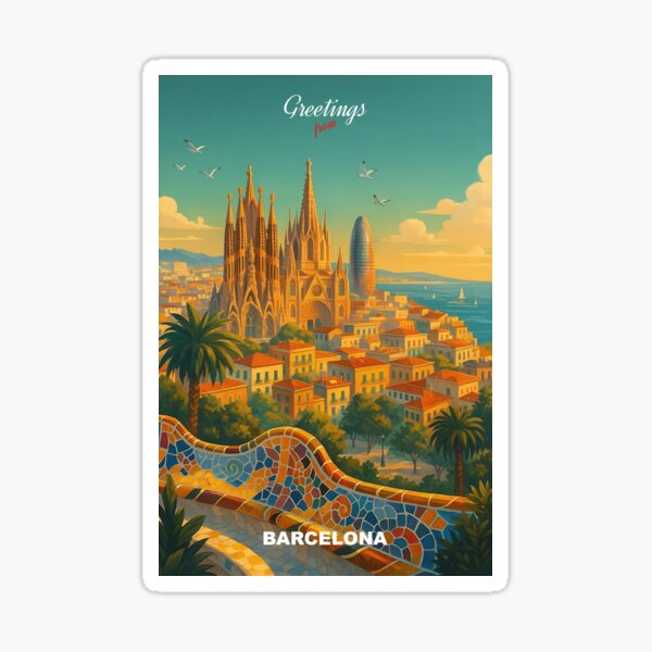 Item preview, Greetings from BARCELONA Spain - Modern Colorful City View designed and sold by Kingdom of the Fly Design.
