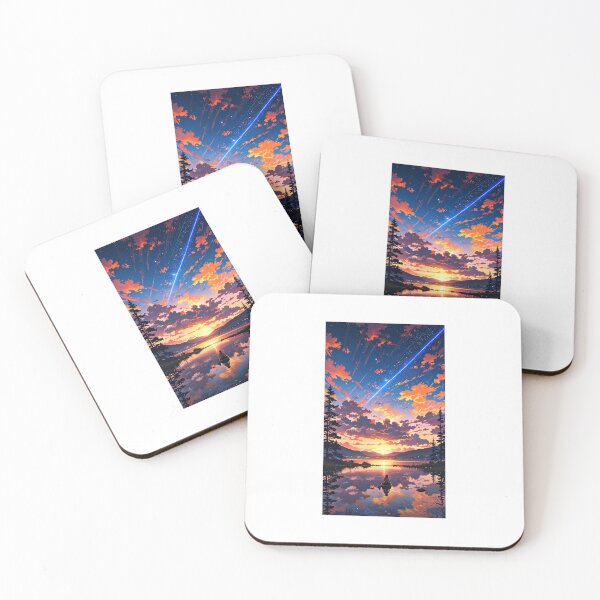 Item preview, Viral anime nature wallpaper in 4K quality, in the style of photography with a 35mm lens inspired by Makoto Shinkai, capturing a breathtaking sunset over a tranquil lake. designed and sold by CharuthW.