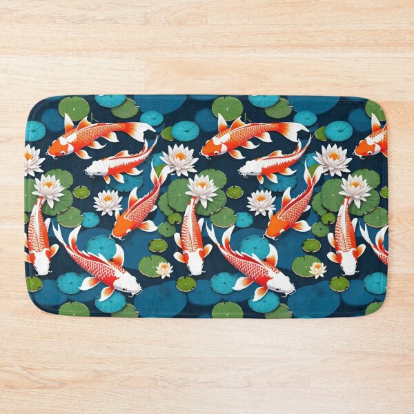 Item preview, Vibrant Orange Koi Fish Swimming Among Lilies In A Serene Teal Pond designed and sold by CarrollGene.