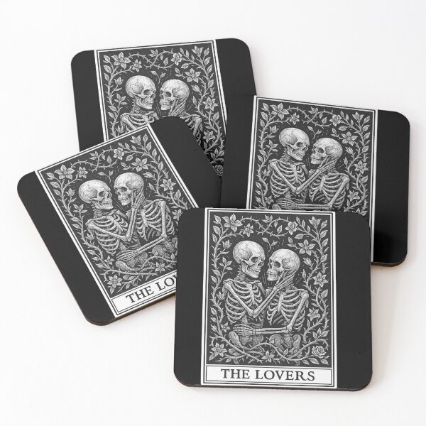 Item preview, The Lovers Tarot Card Skeletons Engraving-Style Design designed and sold by Isolde Gravieraine.