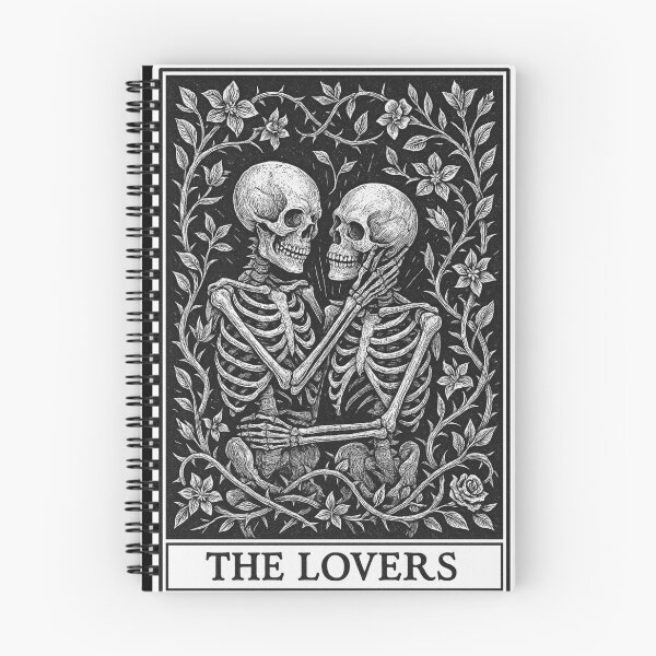 Item preview, The Lovers Tarot Card Skeletons Engraving-Style Design designed and sold by Isolde Gravieraine.