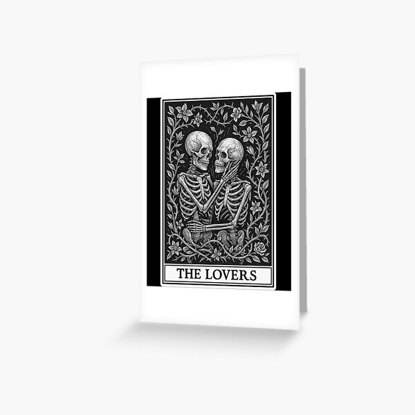 Item preview, The Lovers Tarot Card Skeletons Engraving-Style Design designed and sold by Isolde Gravieraine.