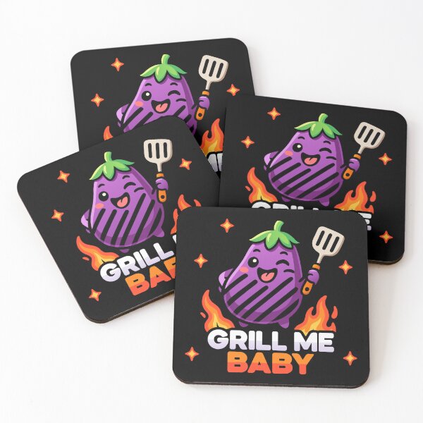 Item preview, Kawaii Chibi Cute Eggplant – Grill Me Baby BBQ Pun designed and sold by Karma Design.