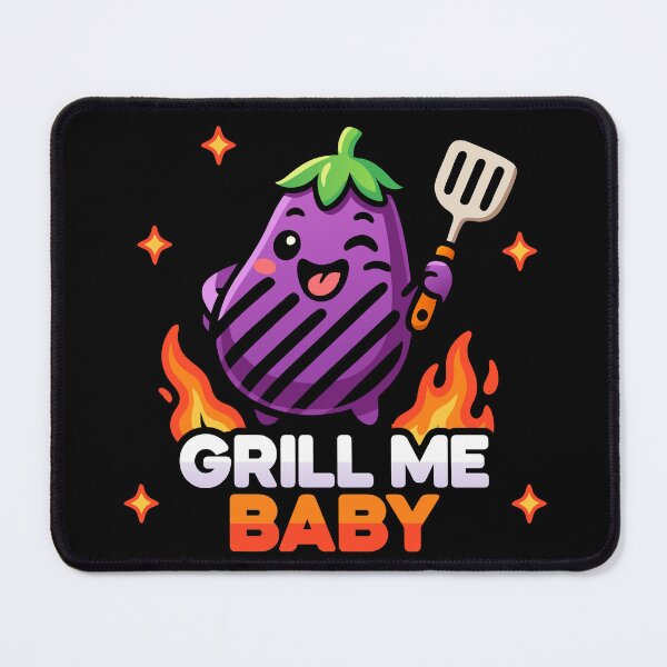 Item preview, Kawaii Chibi Cute Eggplant – Grill Me Baby BBQ Pun designed and sold by Karma Design.