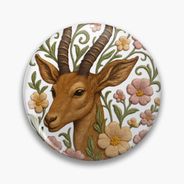 Item preview, Embroidery-Style Gazelle with Floral Motif – Handcrafted Thread Art Illustration designed and sold by Amr Qadi.