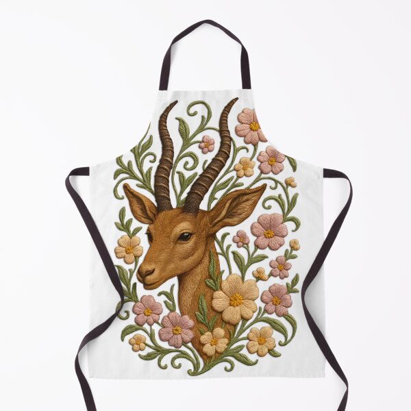 Item preview, Embroidery-Style Gazelle with Floral Motif – Handcrafted Thread Art Illustration designed and sold by Amr Qadi.