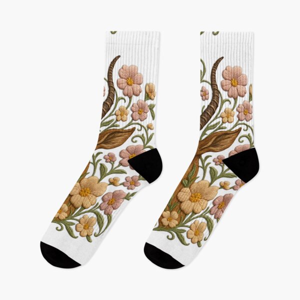 Item preview, Embroidery-Style Gazelle with Floral Motif – Handcrafted Thread Art Illustration designed and sold by Amr Qadi.