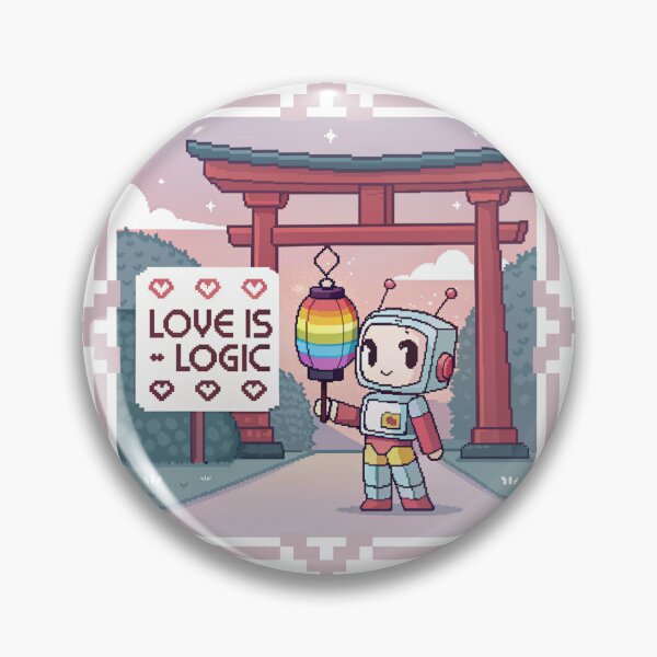 Item preview, Love is Logic - Cute Robot with Rainbow Lantern & Torii Gate designed and sold by asliberry.