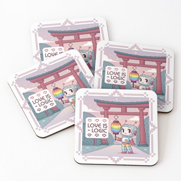 Item preview, Love is Logic - Cute Robot with Rainbow Lantern & Torii Gate designed and sold by asliberry.