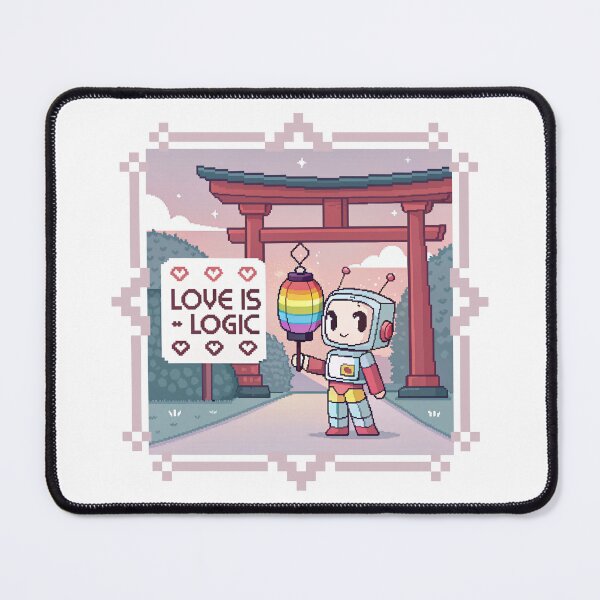 Item preview, Love is Logic - Cute Robot with Rainbow Lantern & Torii Gate designed and sold by asliberry.